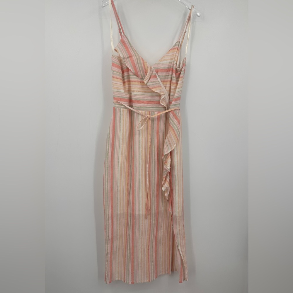 NSR Effie Striped Ruffled Wrap Midi Dress Multicolor Stripes XL | AB363 - Picture 2 of 10